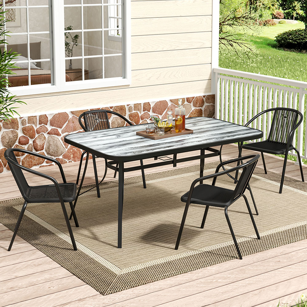 Living and Home 4 Seater White Wood Grain Patio Set Image 1