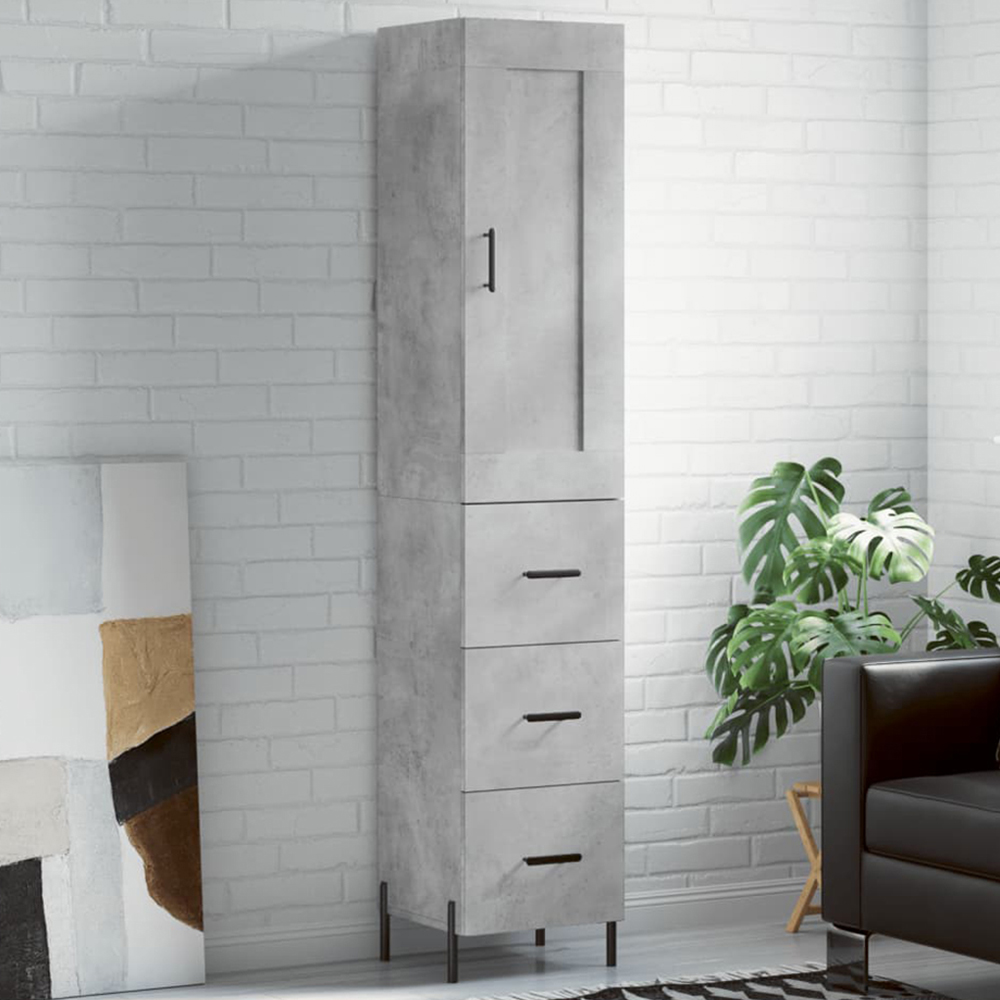 vidaXL Single Door 3 Drawer Concrete Grey Highboard Image 1
