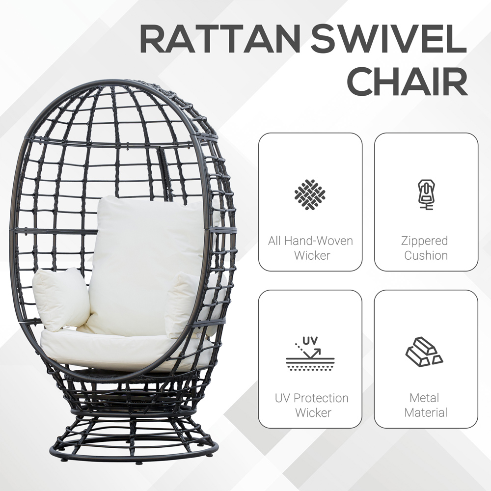 Outsunny Black Rattan Swivel Egg Chair with Cushions Image 6
