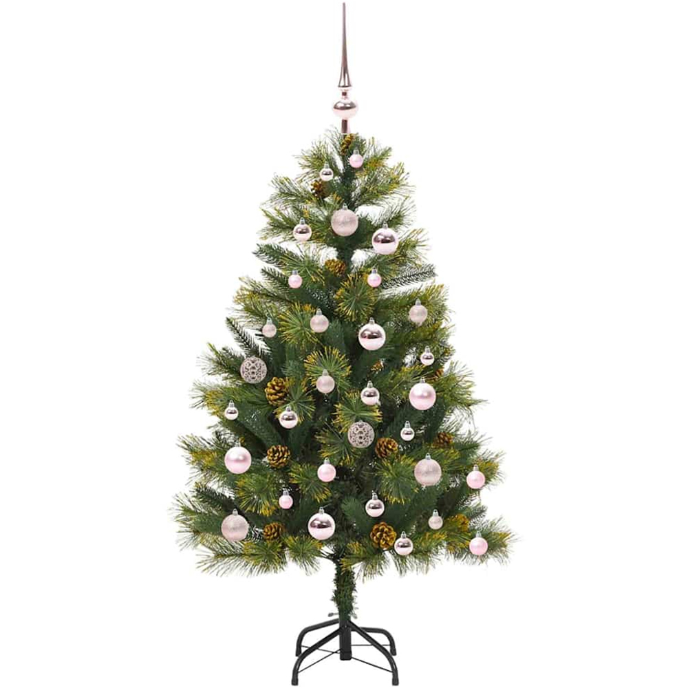 vidaXL Pre-Lit Pink Baubles and Pinecones Green Artificial Christmas Tree 4ft Image 4