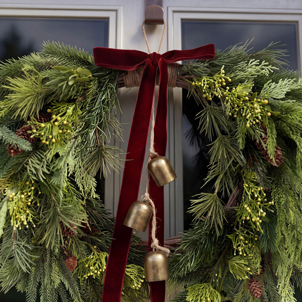 Charles Bentley Green Christmas Wreath with Red Bow and Bells 55cm Image 6