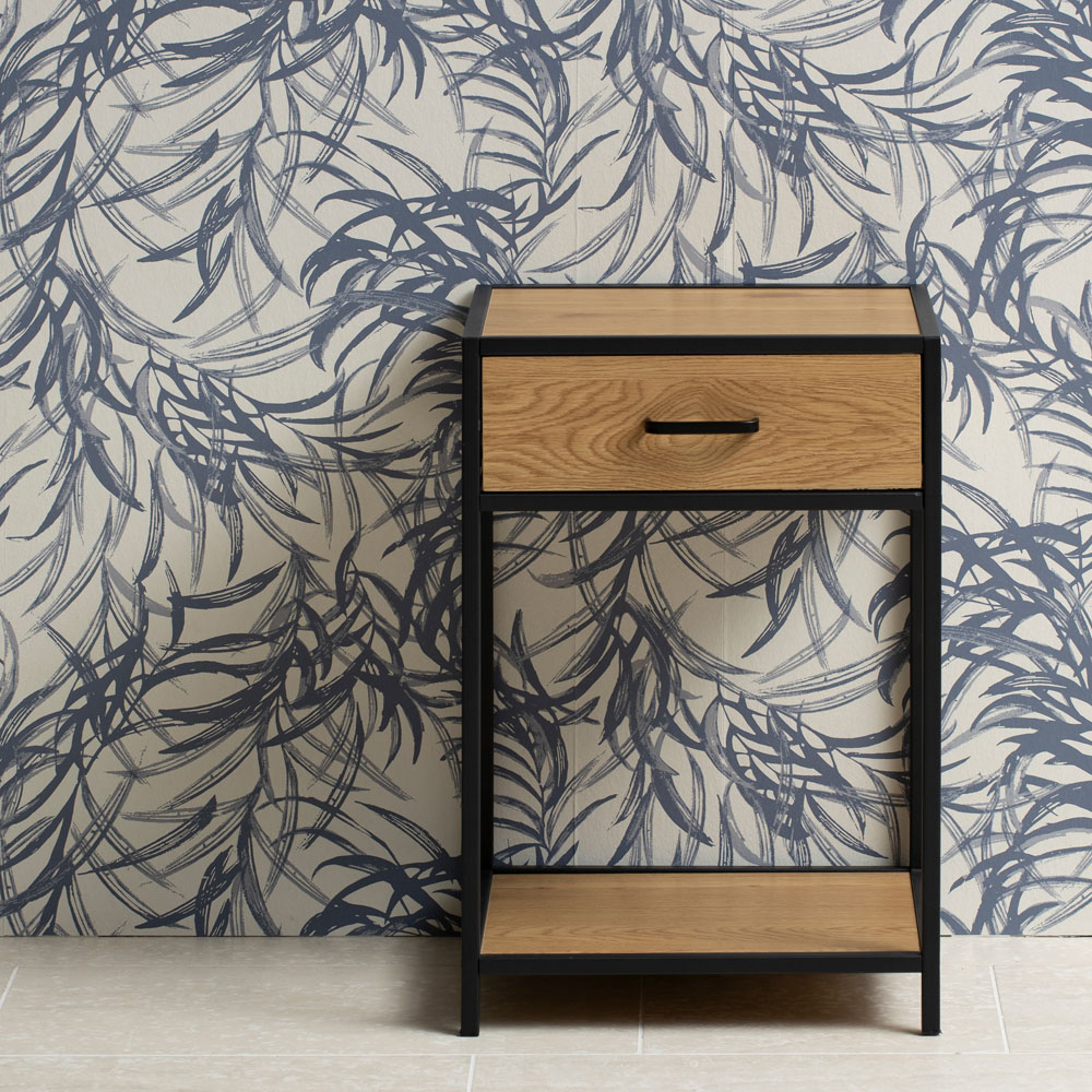 Florence Seaford Single Drawer Single Shelf Black and Oak Bedside Table Image 9