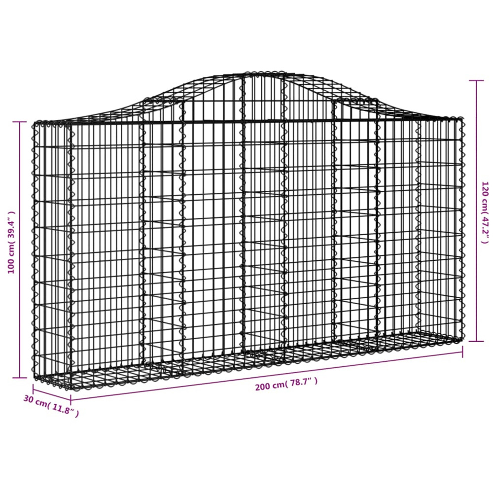 vidaXL Silver Galvanised Iron Arched Gabion Basket 100/120 x 30 x 200cm 9 Pack Image 5