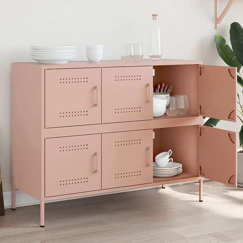 vidaXL 6 Door Pink Steel Sideboard Image 1