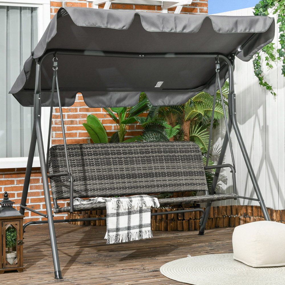 Outsunny 3 Seater Grey Rattan Swing Chair Image 1