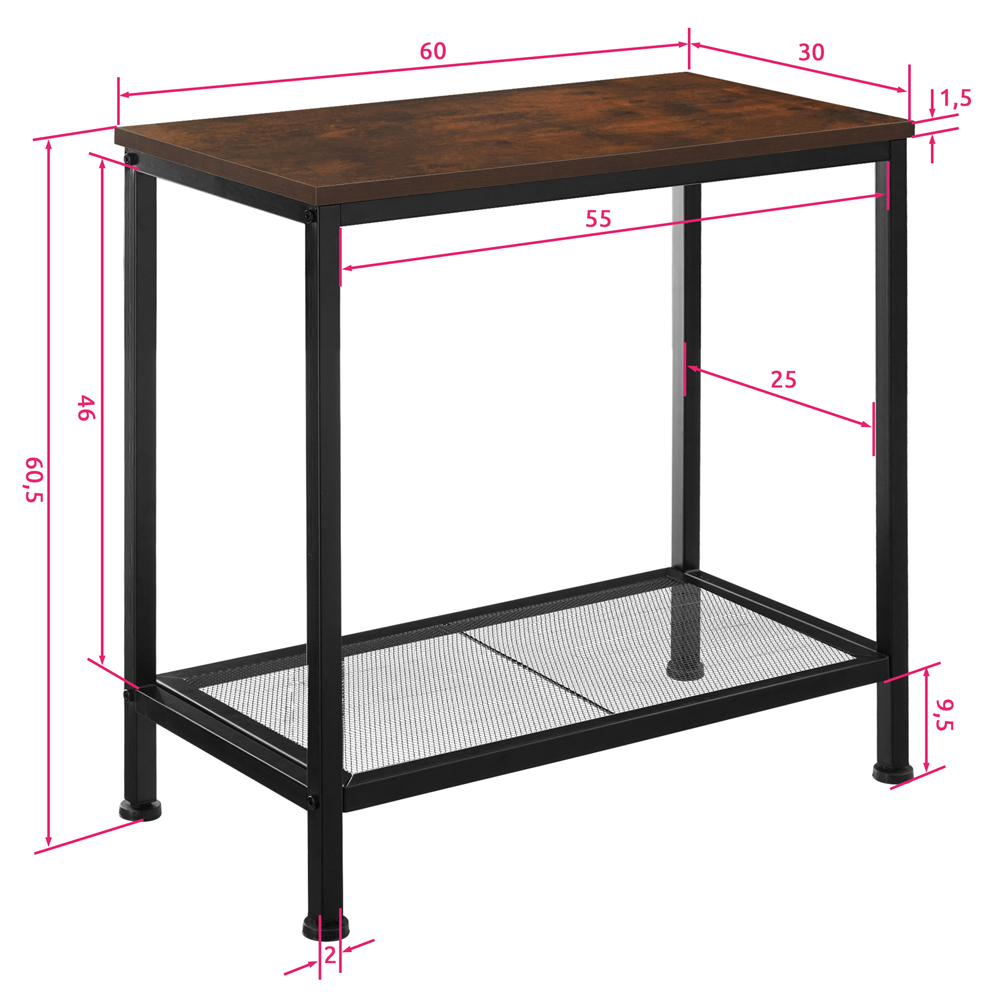 tectake Filton Single Grid Shelf Dark Wood Bedside Table Image 8