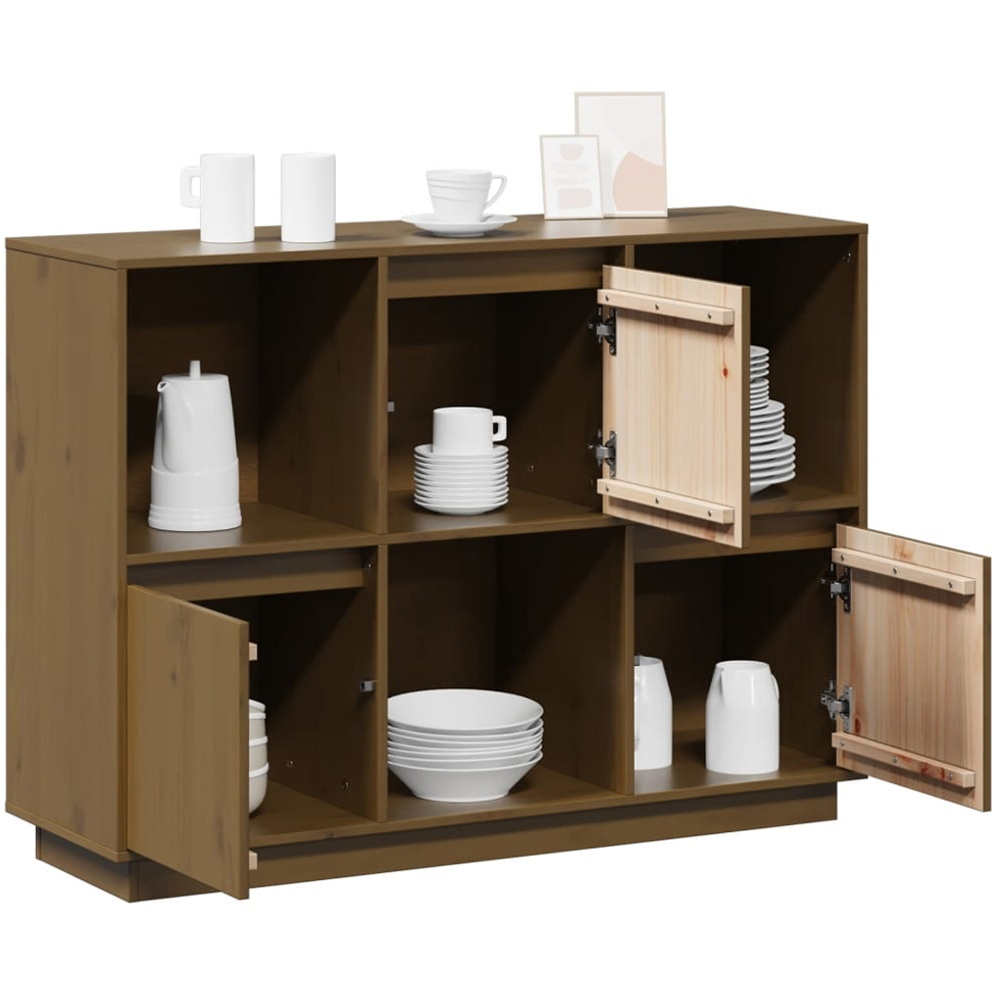 vidaXL 3 Door 3 Shelf Honey Brown Solid Wood Pine Sideboard Image 5