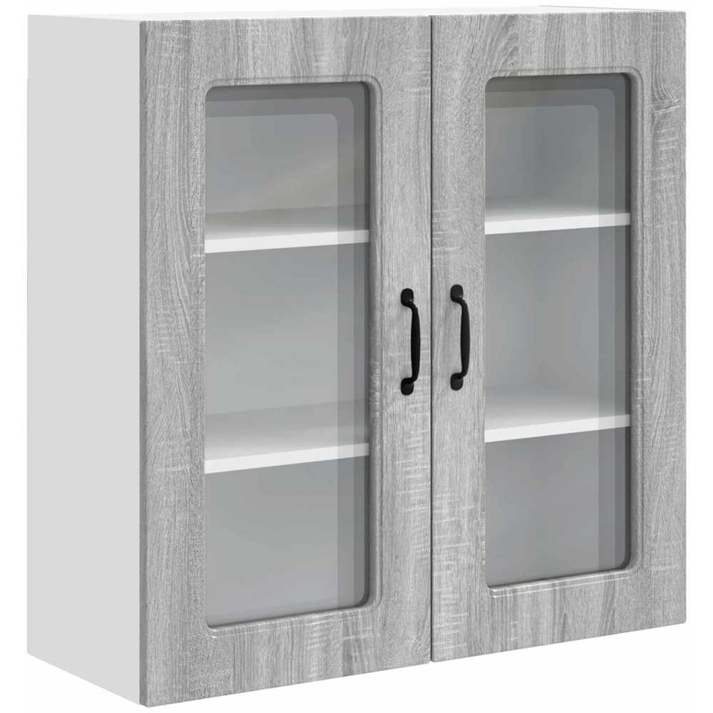 vidaXL 2 Glass Door Grey Sonoma Kitchen Wall Cabinet Image 2