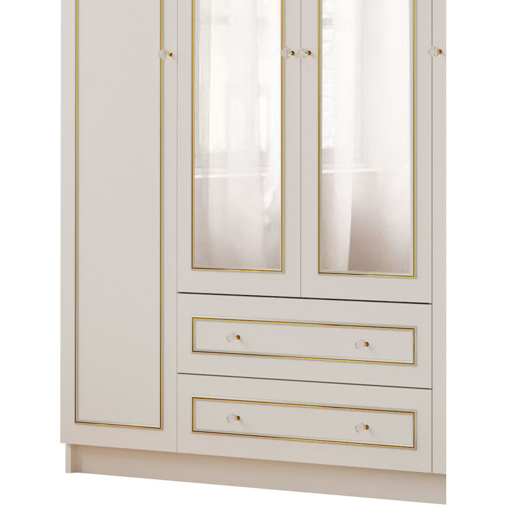 Evu MARIE 4 Door 2 Drawer Gold and White XL Mirrored Wardrobe Image 4