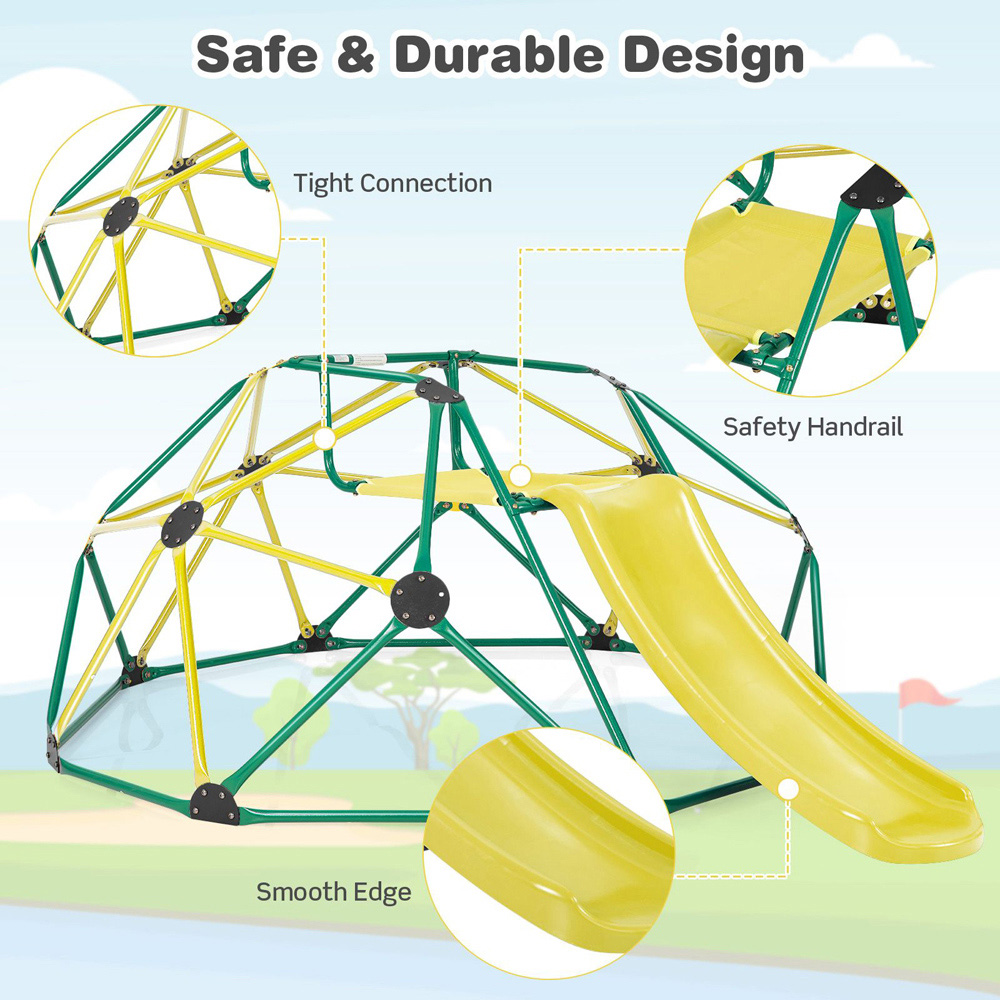 Costway Green Garden Geometric Dome Climber with Slide Image 5