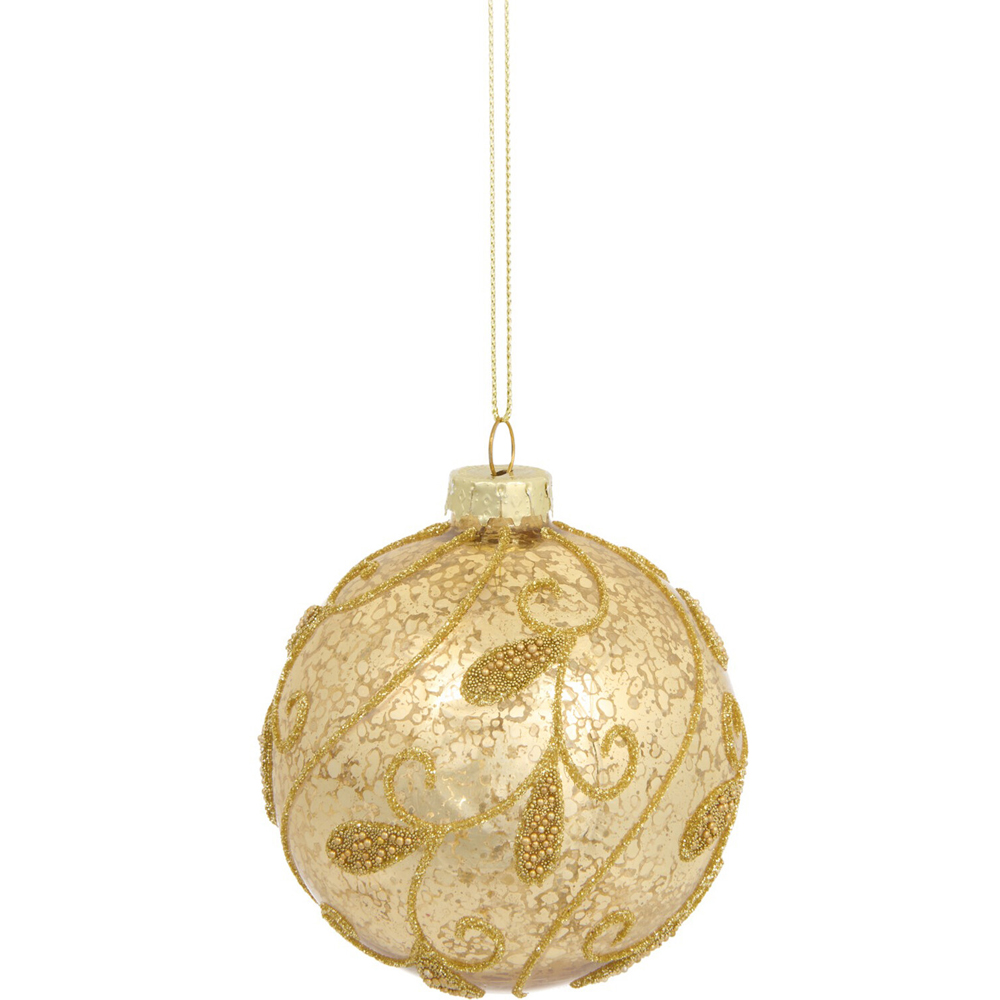 Antique Glitter Detailing Bauble Gold Image 1