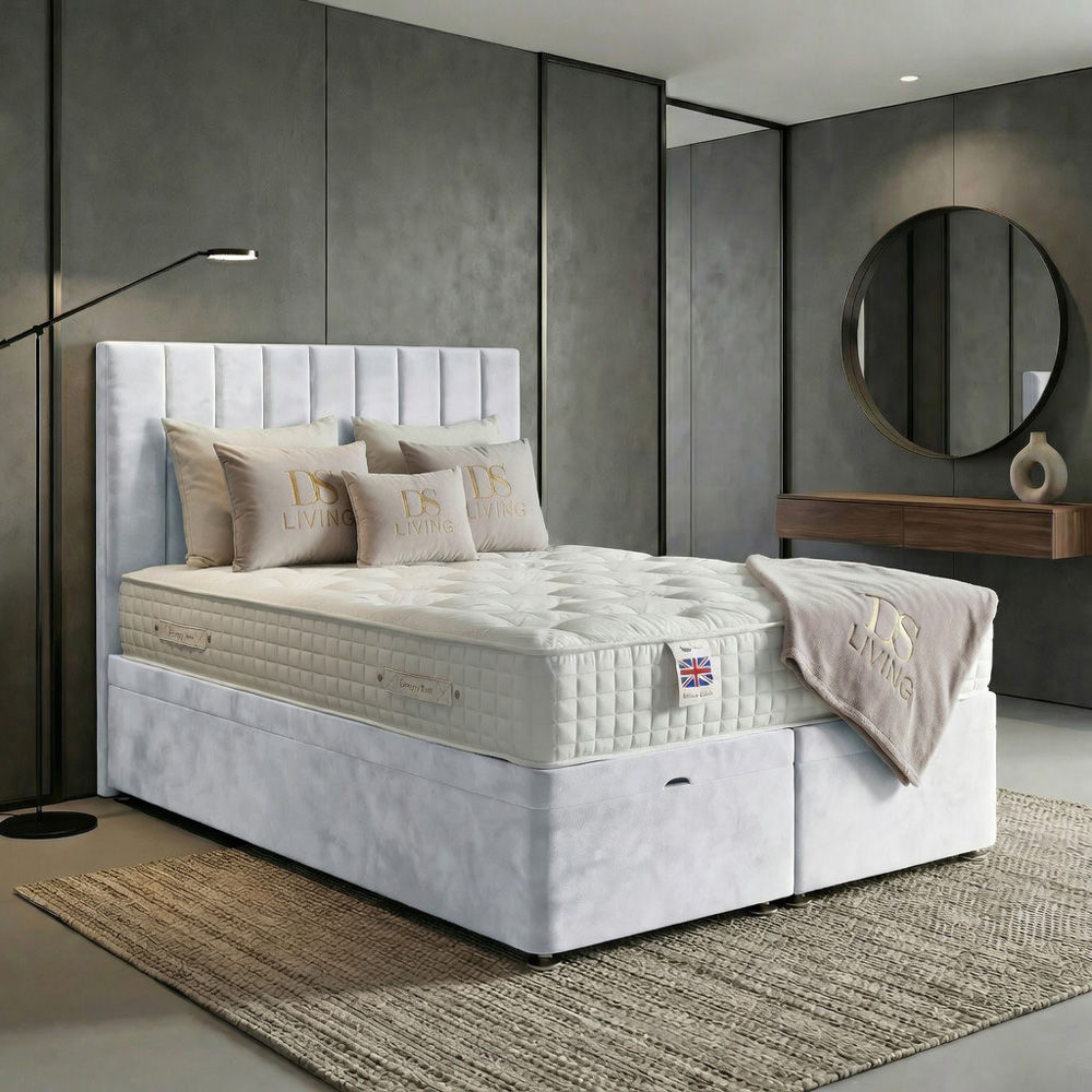 DS Living Aether Double White Plush Velvet Divan Bed Image 5