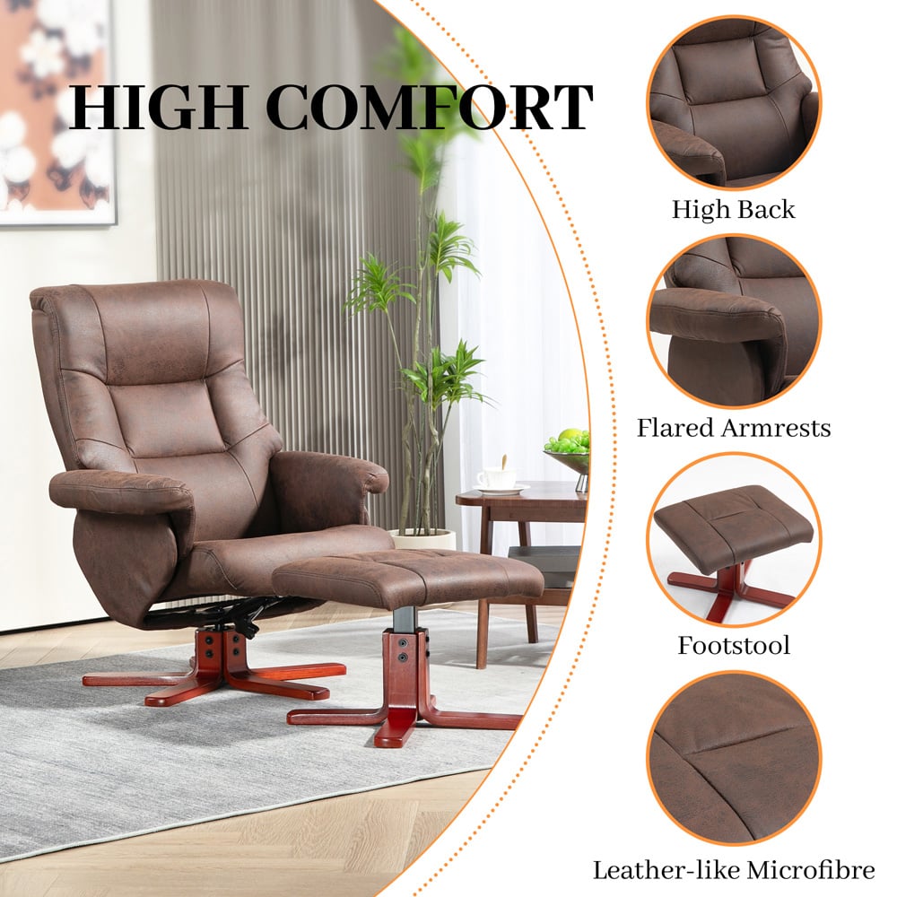 HOMCOM Dark Brown Leather Upholstered Recliner Chair with Footstool Image 7