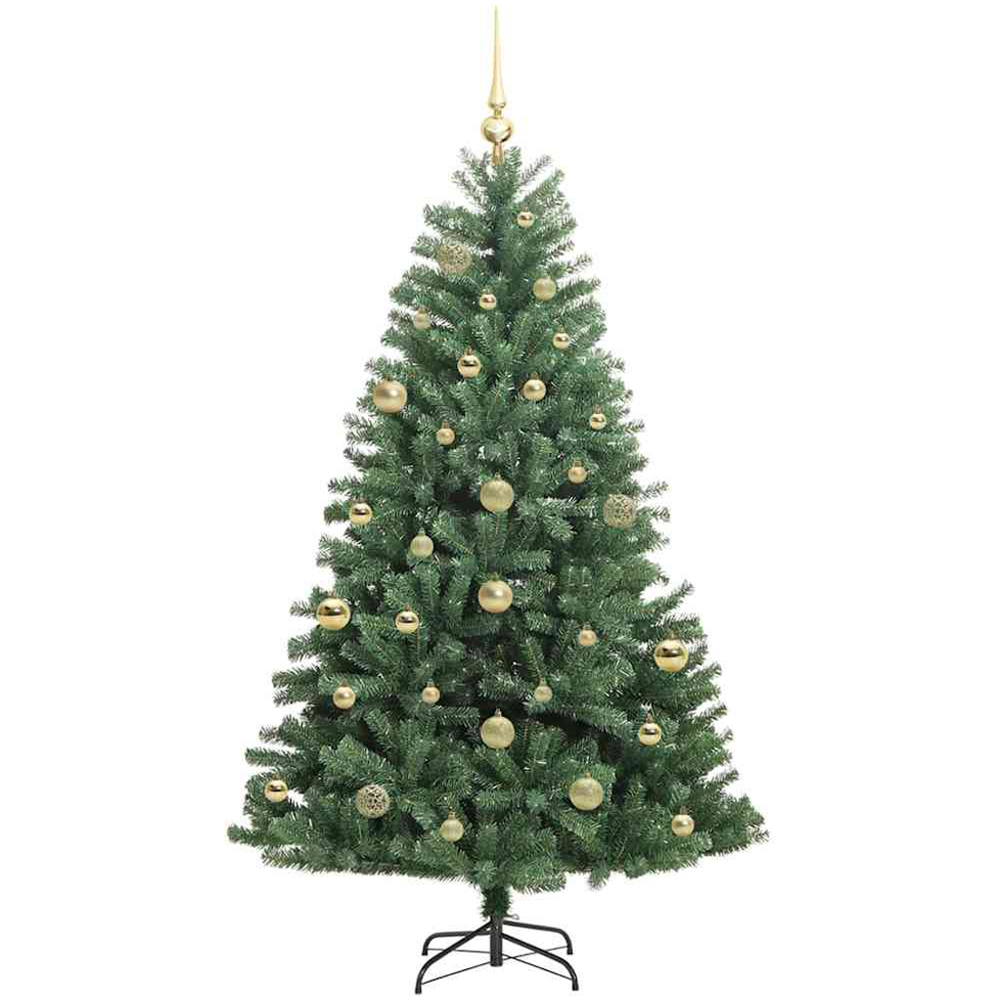 vidaXL Pre-Lit Gold Baubles Green Artificial Hinged Christmas Tree 5ft Image 4