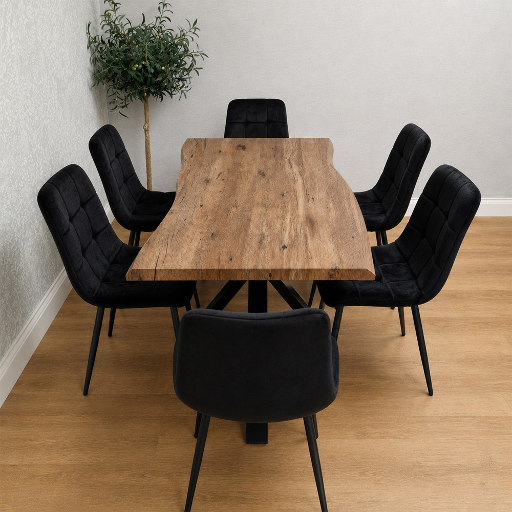 Kosy Koala 6 Seater Wooden Effect Velvet Dining Set Black Image 5