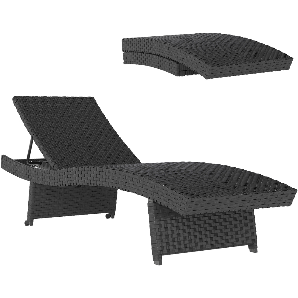Outsunny Black Rattan 4 Position Adjustable Sun Lounger Image 2