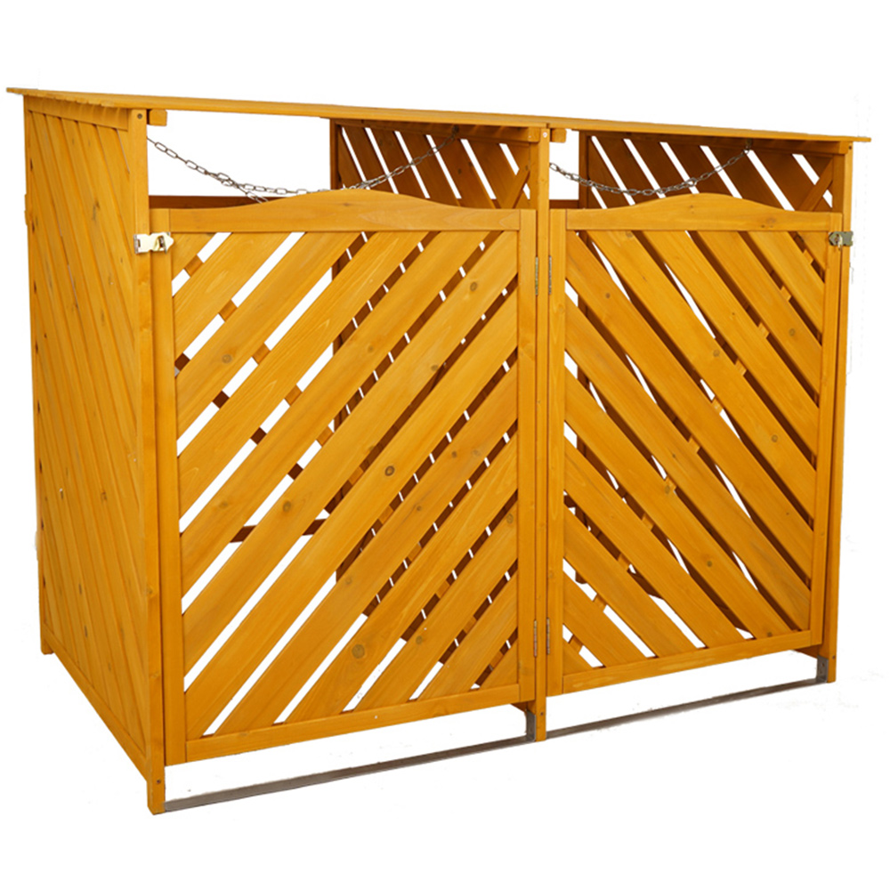 Jack Stonehouse Natural Wooden Double Wheelie Bin Storage Image 1