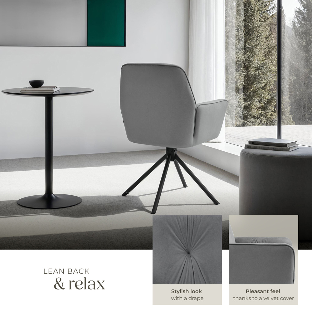 tectake Lenia Set of 6 Anthracite and Black Velvet Swivel Chair Image 4