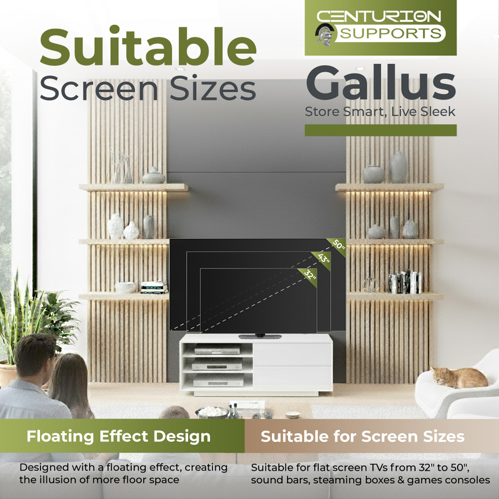 Centurion Supports Gallus 2 Drawer 3 Shelf Gloss White TV Unit Image 5