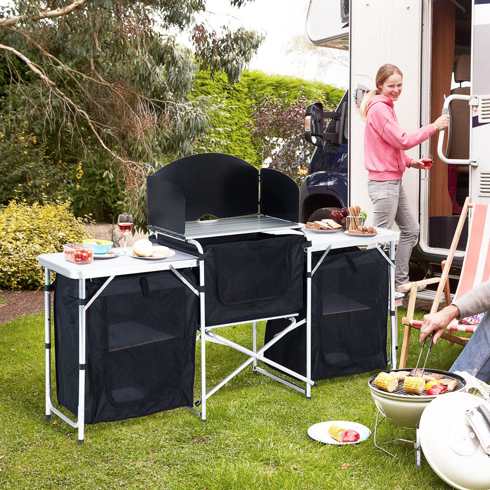 Outsunny Foldable Camping Cooking Table with Windscreen Image 2