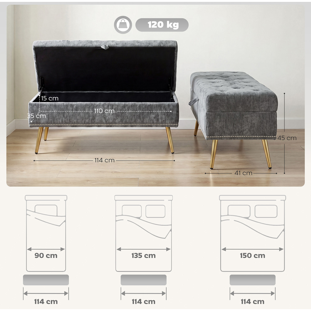 HOMCOM Grey Chenille Ottoman Storage Box Image 9