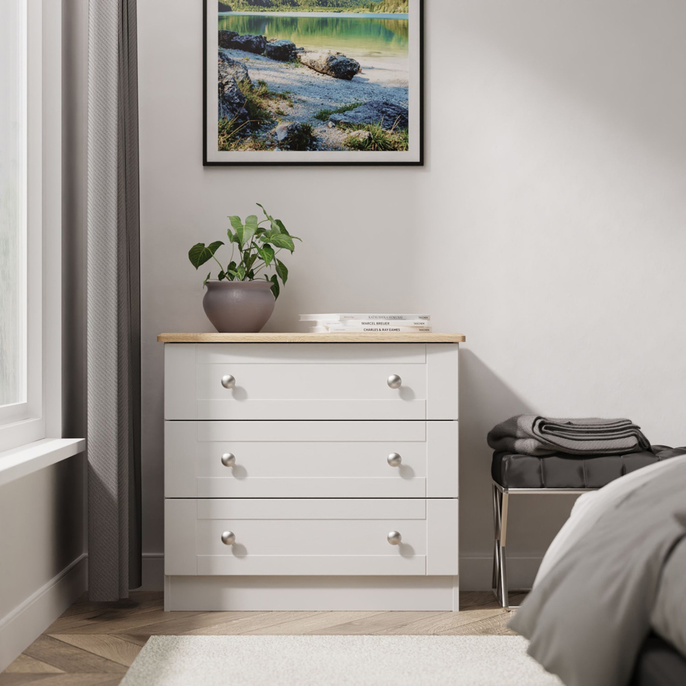 Crowndale Sussex 3 Drawer Grey Ash and Bardolino Oak Chest of Drawers Ready Assembled Image 7