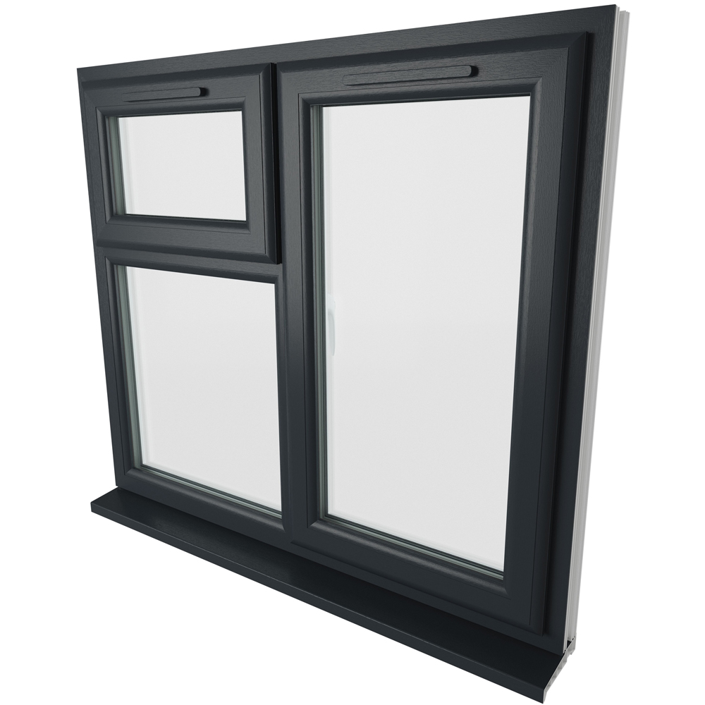 Crystal uPVC Triple Glazed Window RH Side Hung and Top Opener Grey White Clear Glass 1190x1115mm Image 9