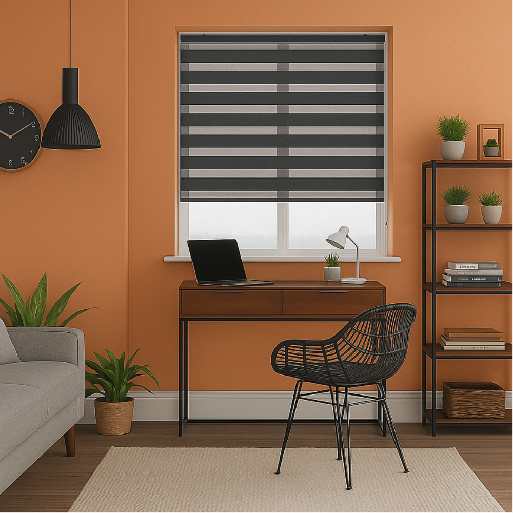 New Edge Blinds Slate Grey Day and Night Zebra Roller Blind 105cm Image 4