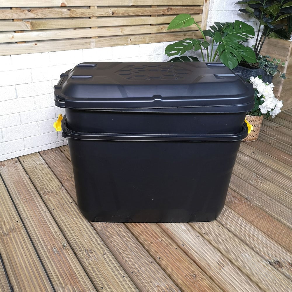 Samuel Alexander Black Trunk Storage Chest with Clips 110L 2 Pack Image 3