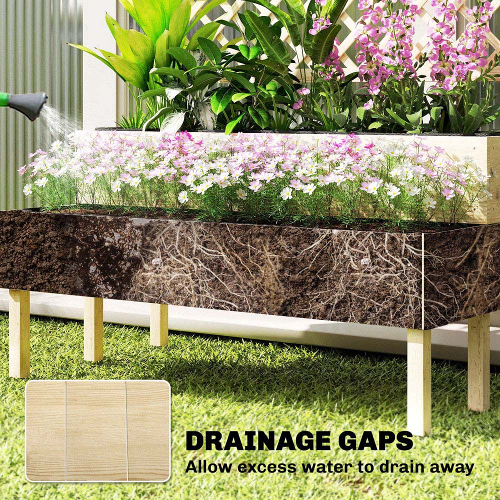 Outsunny 2 Tier Natural Wooden Raised Garden Bed with Trellis 120 x 62 x 108cm Image 5