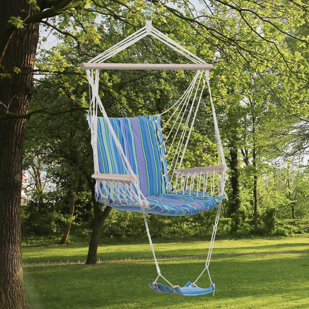 Outsunny Outdoor Rope Hanging Swing Chair with Footrest and Armrest Image 1