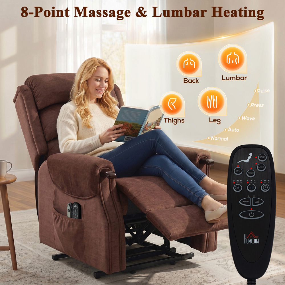 HOMCOM Brown Wooden Grip Vibration and Heat Power Lift Recliner Chair Image 5