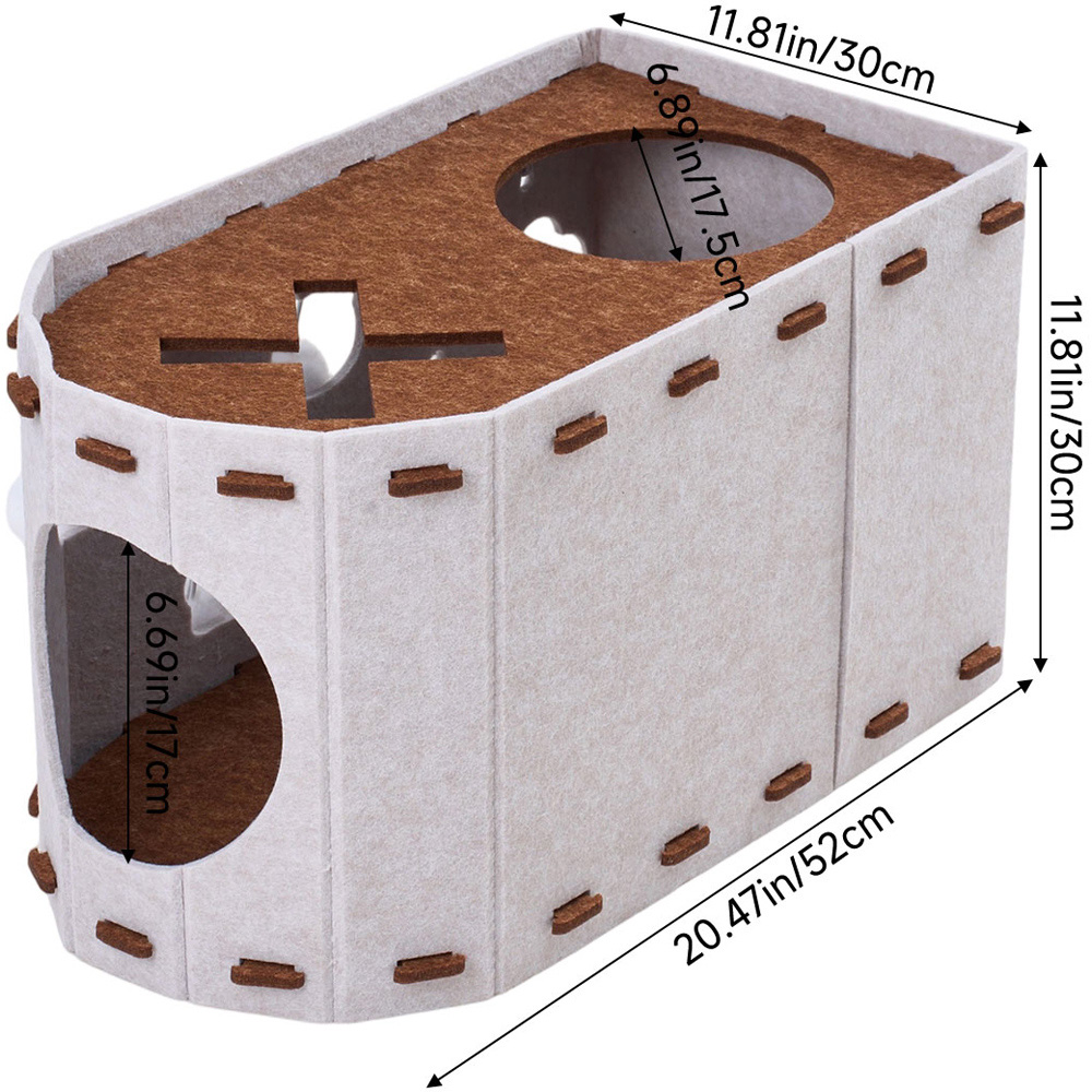H&O Direct Beige and Brown Felt Cat House with Hanging Fluffy Ball Image 6