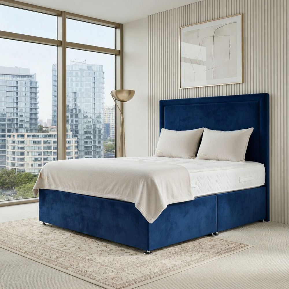DS Living Velmont Super King Size Dark Blue Plush Divan Bed Image 4