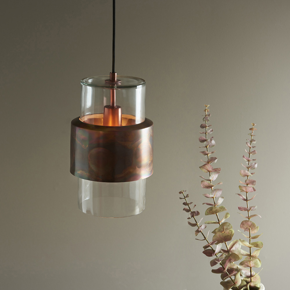 Merano Palermo Copper Patina and Clear Glass Pendant Ceiling Light Image 5