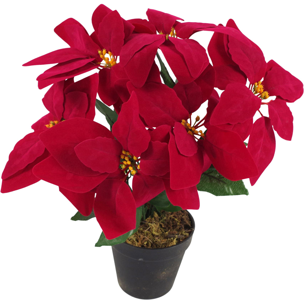 Leaf Christmas Poinsettias Artificial Plant in Silver Metal Planter 40cm Image 1