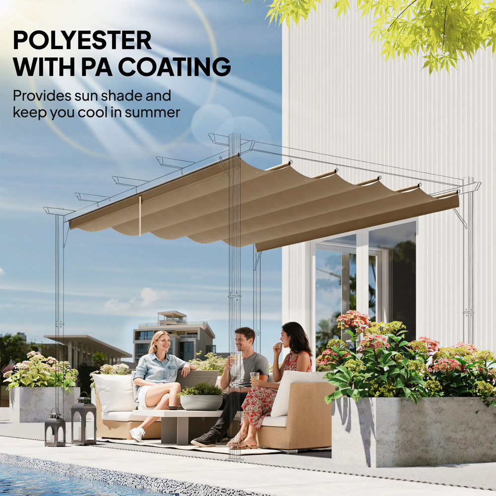 Outsunny 3 x 3m Tan Retractable Pergola Cover Image 6