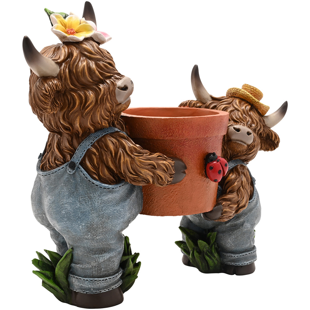 Country Living Big and Little Highland Cows with Plant Pot Image 3