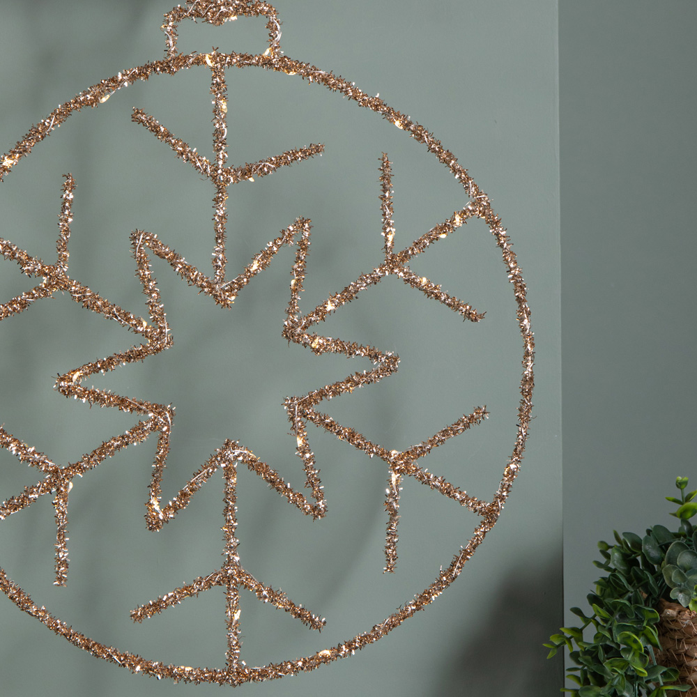 Samuel Alexander Warm White Twinkling LED Light Up Gold Snowflake Ball Hanging Christmas Decoration Image 4