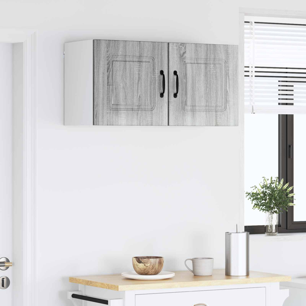 vidaXL Kalmar Single Door Grey Sonoma Wall Mounted Square Kitchen Cabinet Set of 2 Image 9