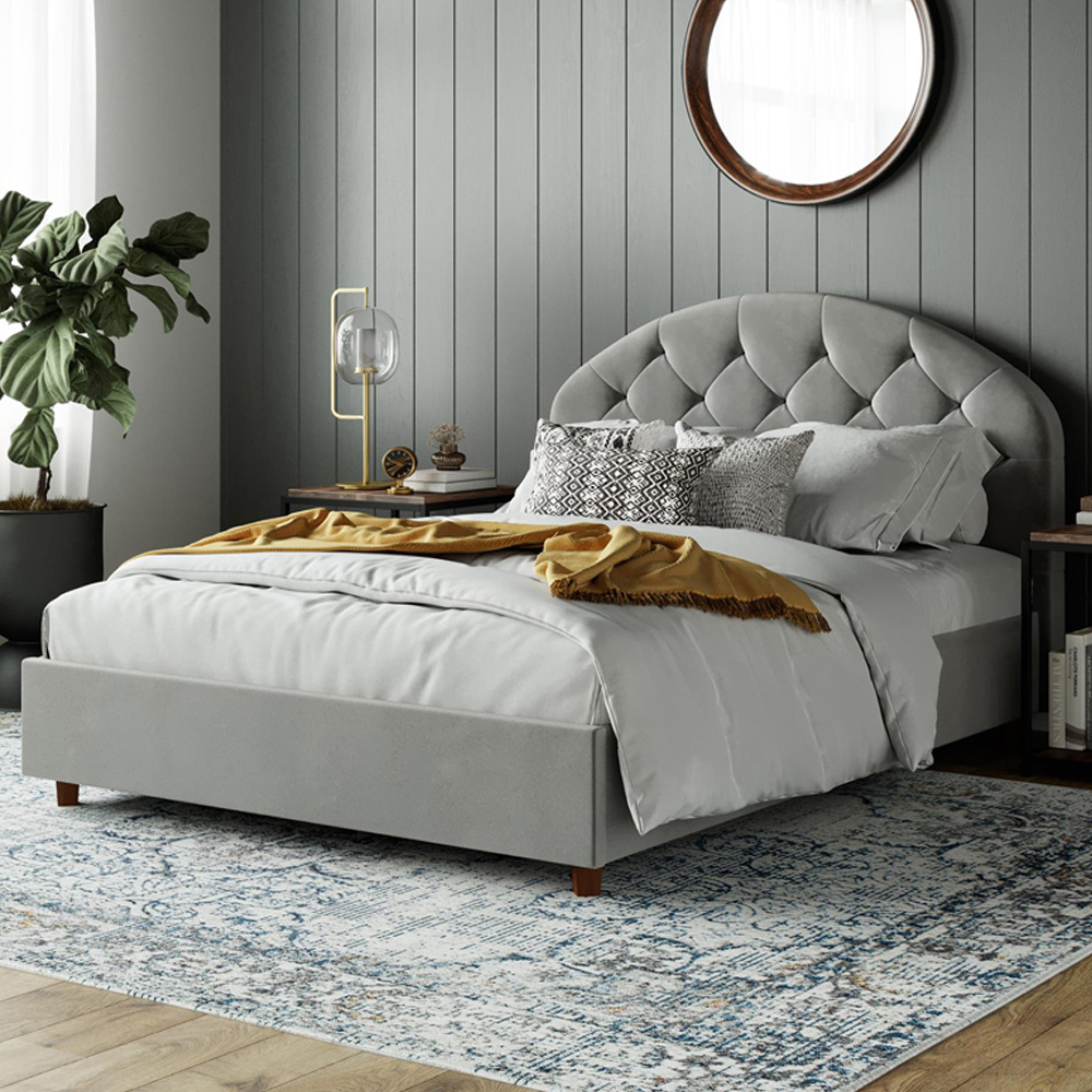 Dorel Aspen King Size Light Grey Velvet Upholstered Bed Frame Image 1