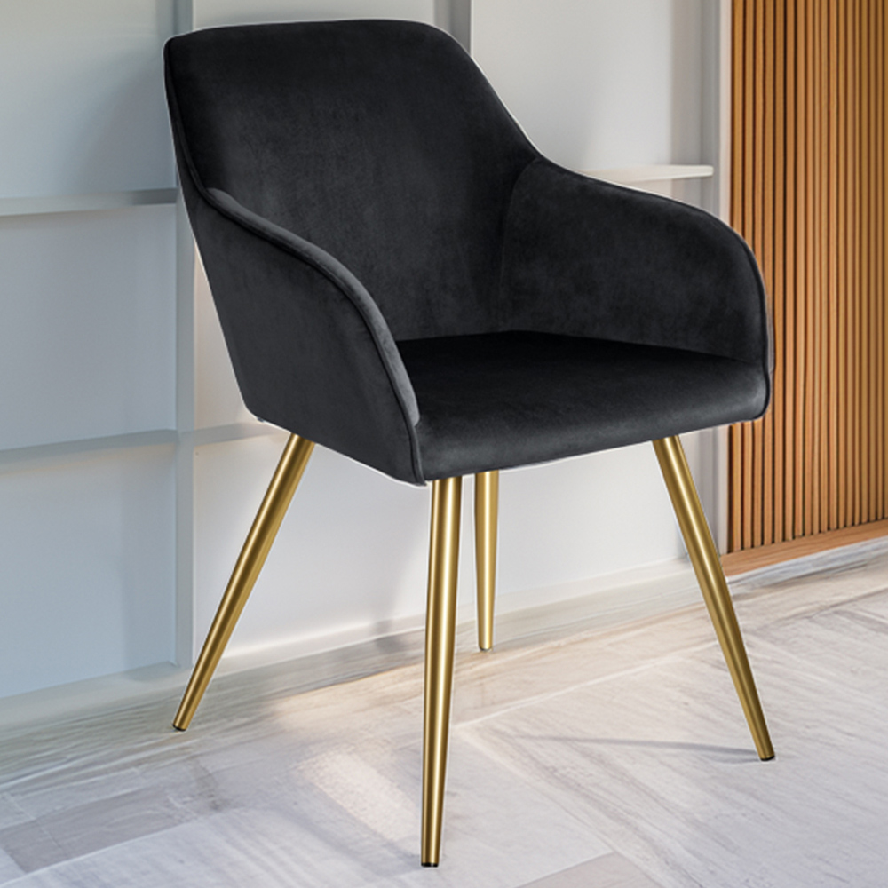 tectake Marilyn Set of 2 Black and Gold Velvet Look Padded Accent Chairs Image 1