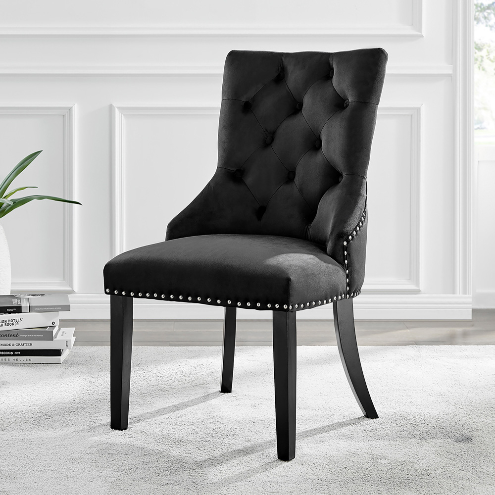 Furniturebox Kennsington Set of 2 Black Velvet Knockerback Dining Chair Image 9