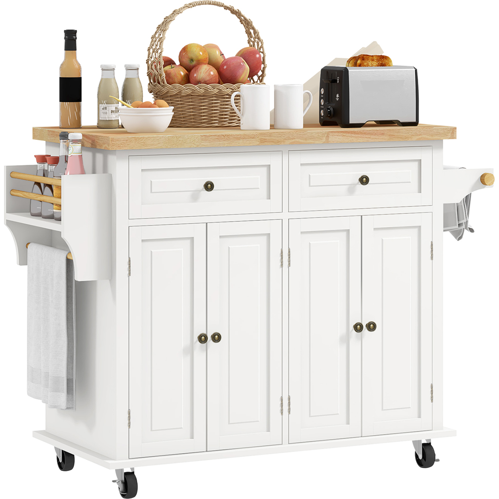 HOMCOM 4 Door 2 Drawer Cream White Rolling Kitchen Storage Cart Image 1