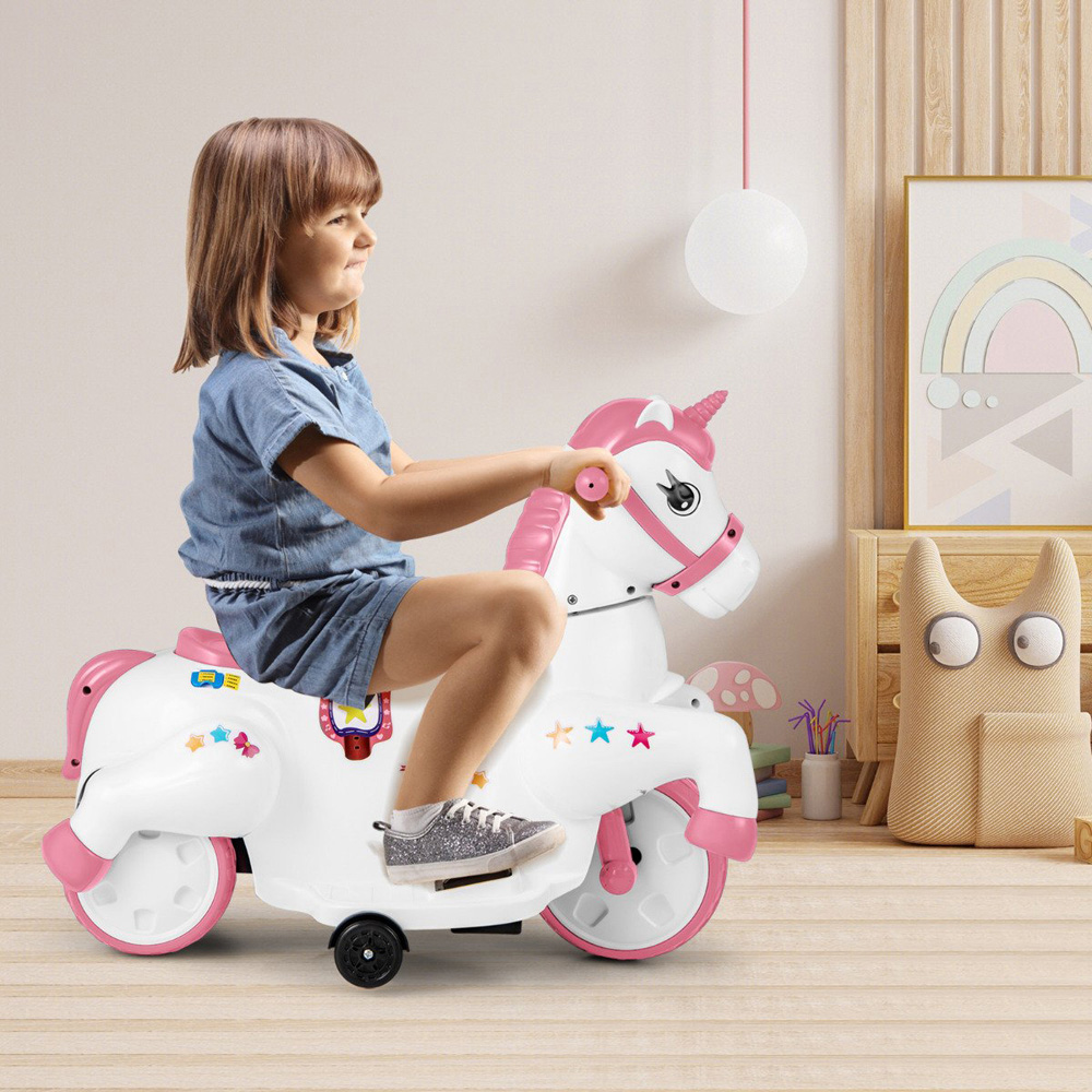 Costway Kids Pink Unicorn Ride On Toy with Training Wheels 12V Image 2