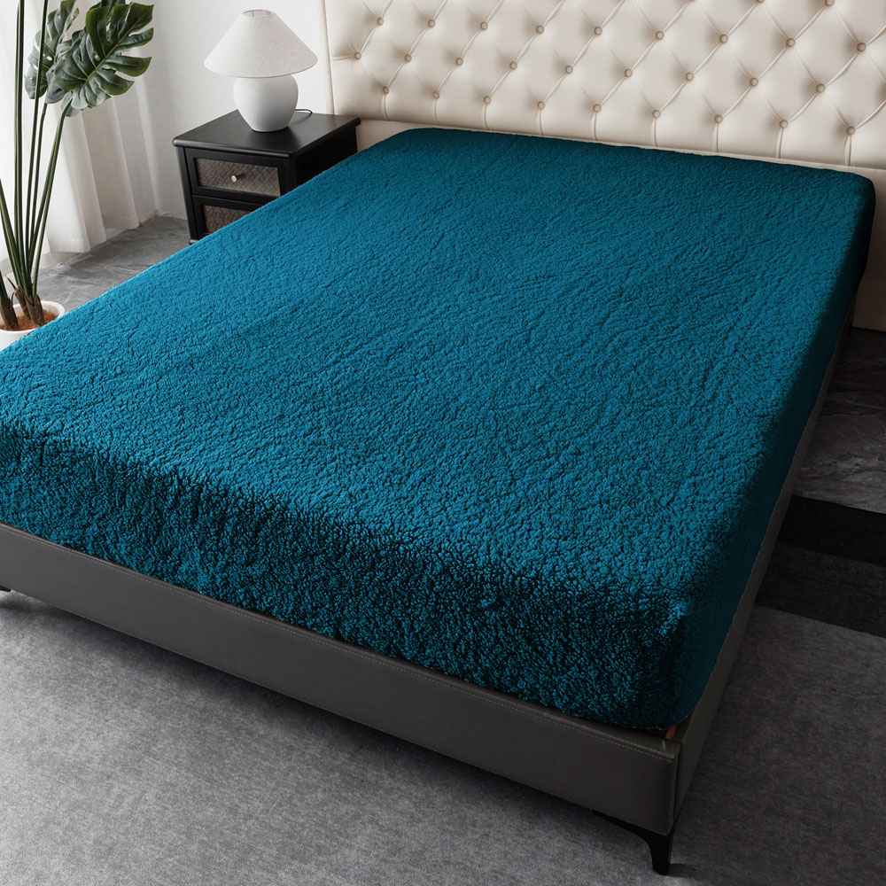 Groundlevel Single Teal Soft Teddy Fleece Fitted Bed Sheet Image 2