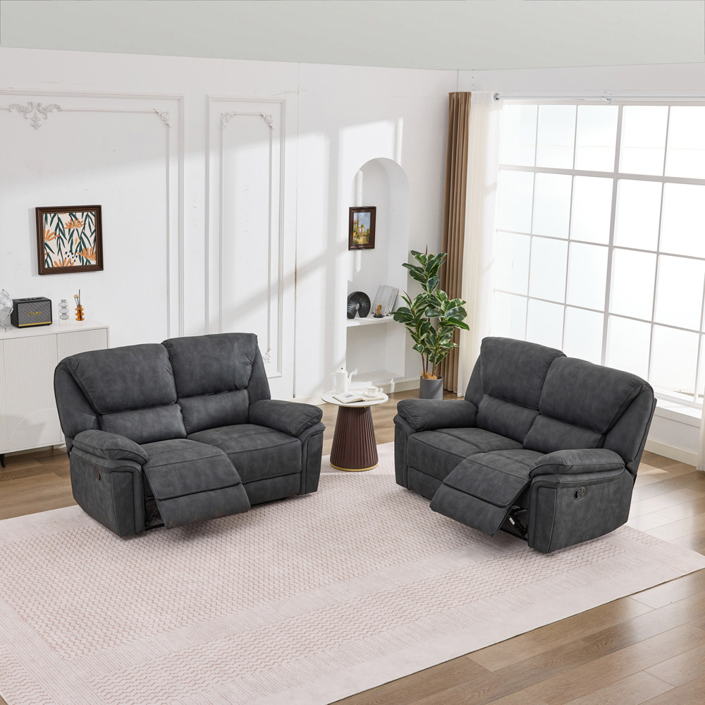 Langham 4 Seater Dim Grey Leathaire Manual Recliner Sofa Set Image 6