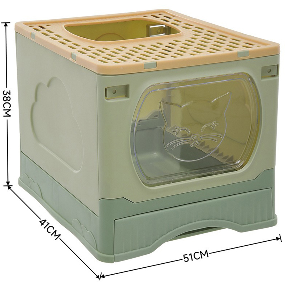 Living and Home Green Foldable Cat Litter Box with Top Entry Image 6