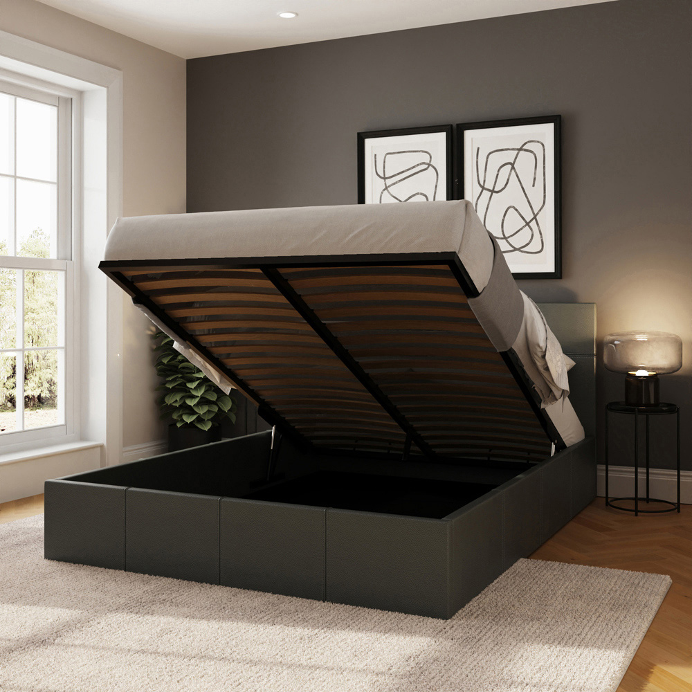 GFW King Size Grey Faux Leather End Lift Ottoman Bed with Memory Pocket Spring Mattress Image 9