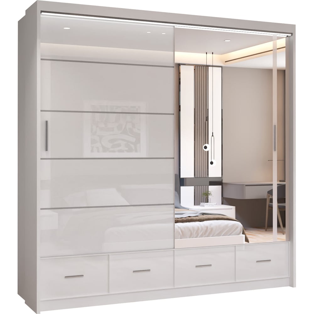 Sliding Wardrobes 4U Sycylia 2 Door 4 Drawer White High Gloss Mirror Wardrobe Image 2